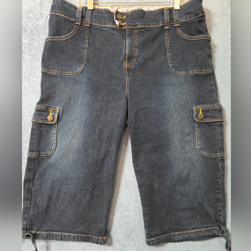 Oh Baby! MOTHERHOOD 36 XL Maternity Cargo Shorts Blue Denim Jean Drawstring Hem